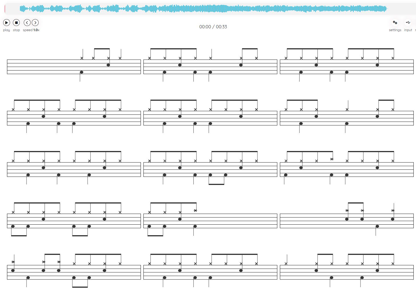 Traditional drum sheet music notation interface