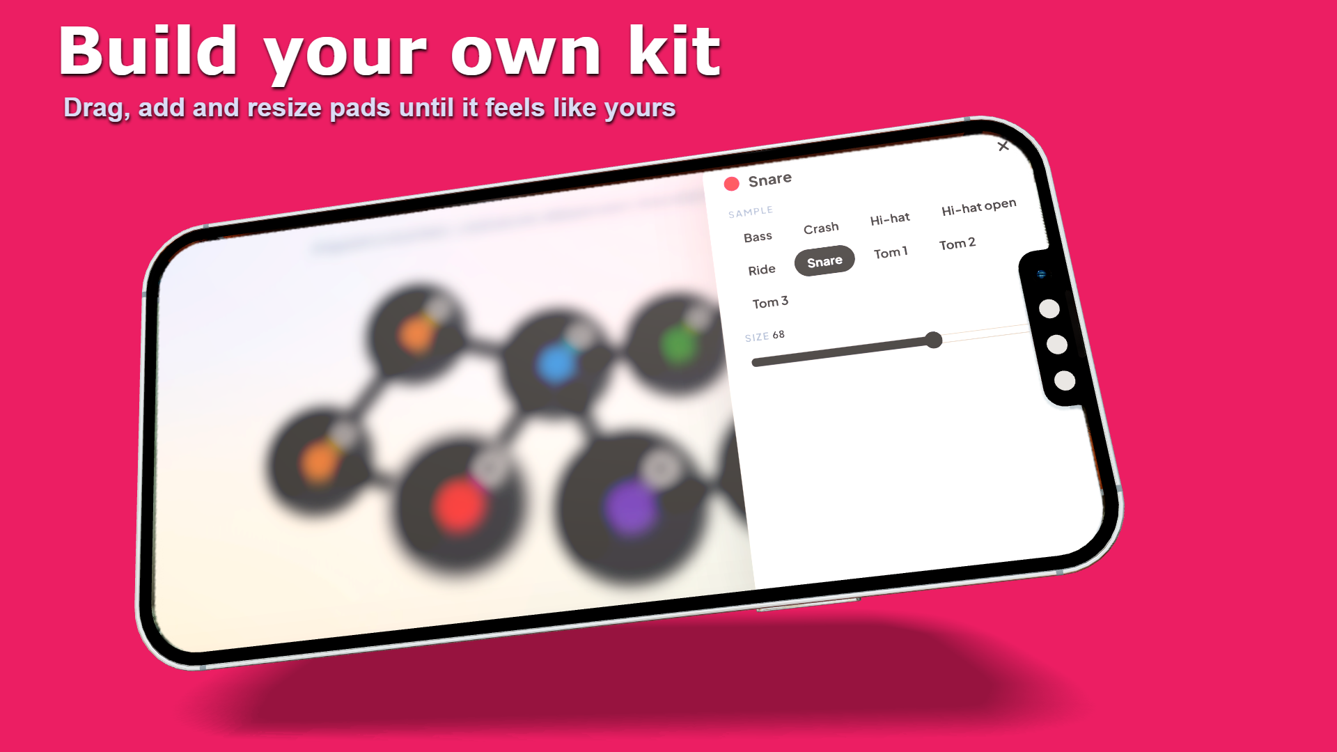 Drum Kit app: build your own kit by dragging, adding and resizing pads