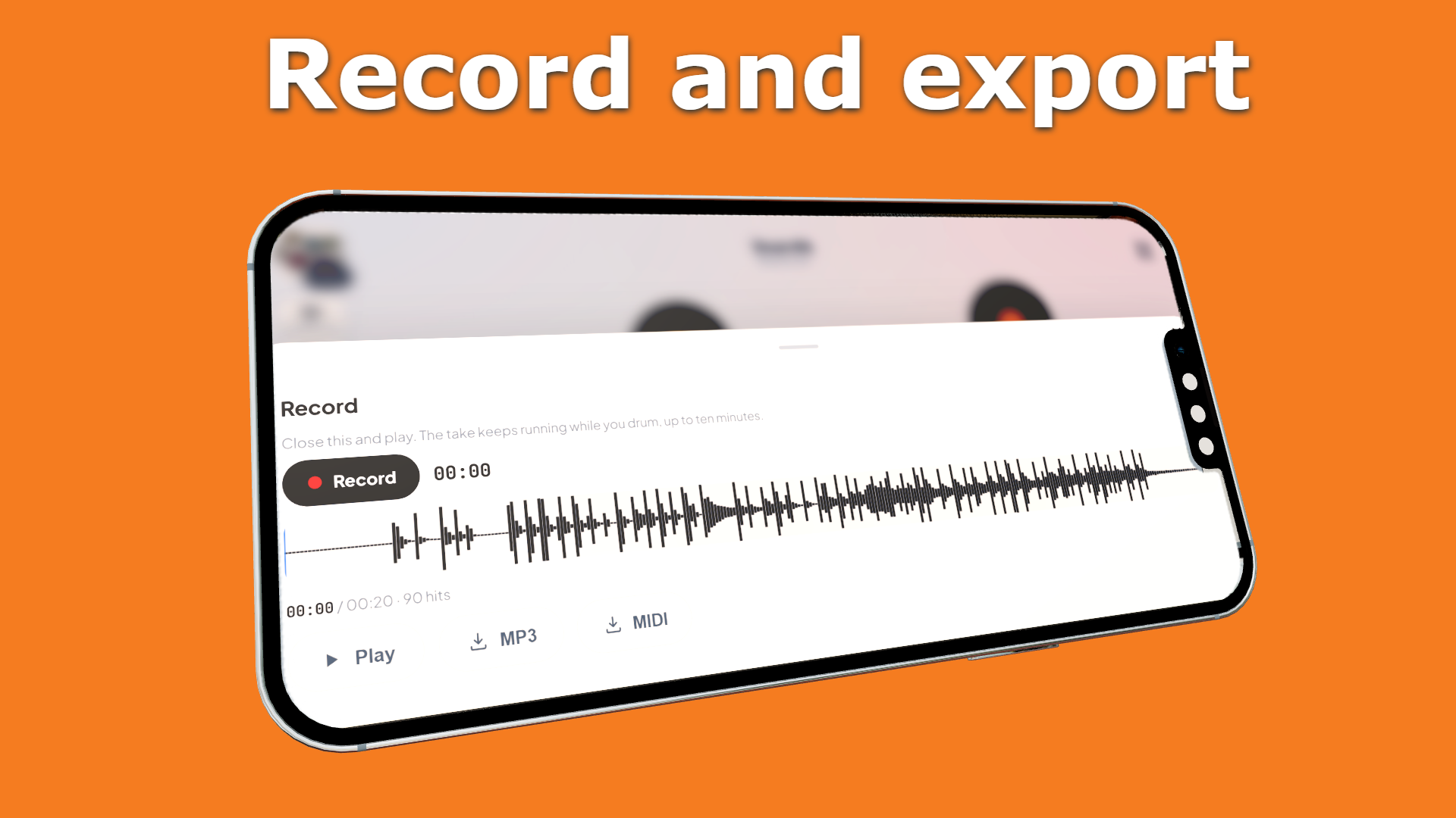 Drum Kit app: record a take and export it as MP3 or MIDI