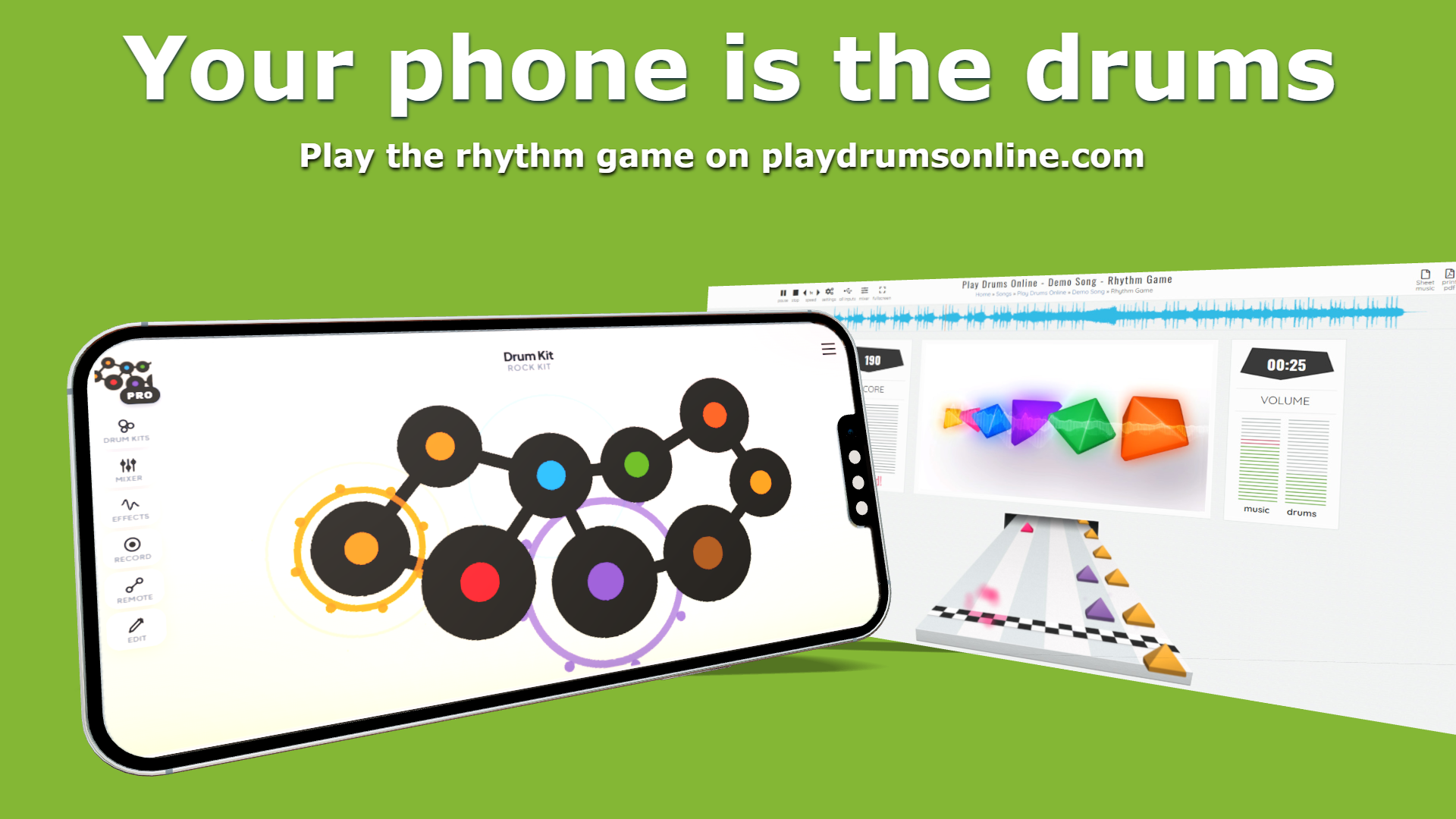 Drum Kit app paired with the rhythm game on playdrumsonline.com