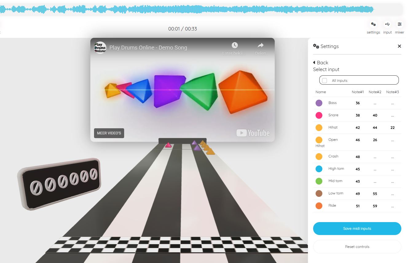 Advanced MIDI settings interface