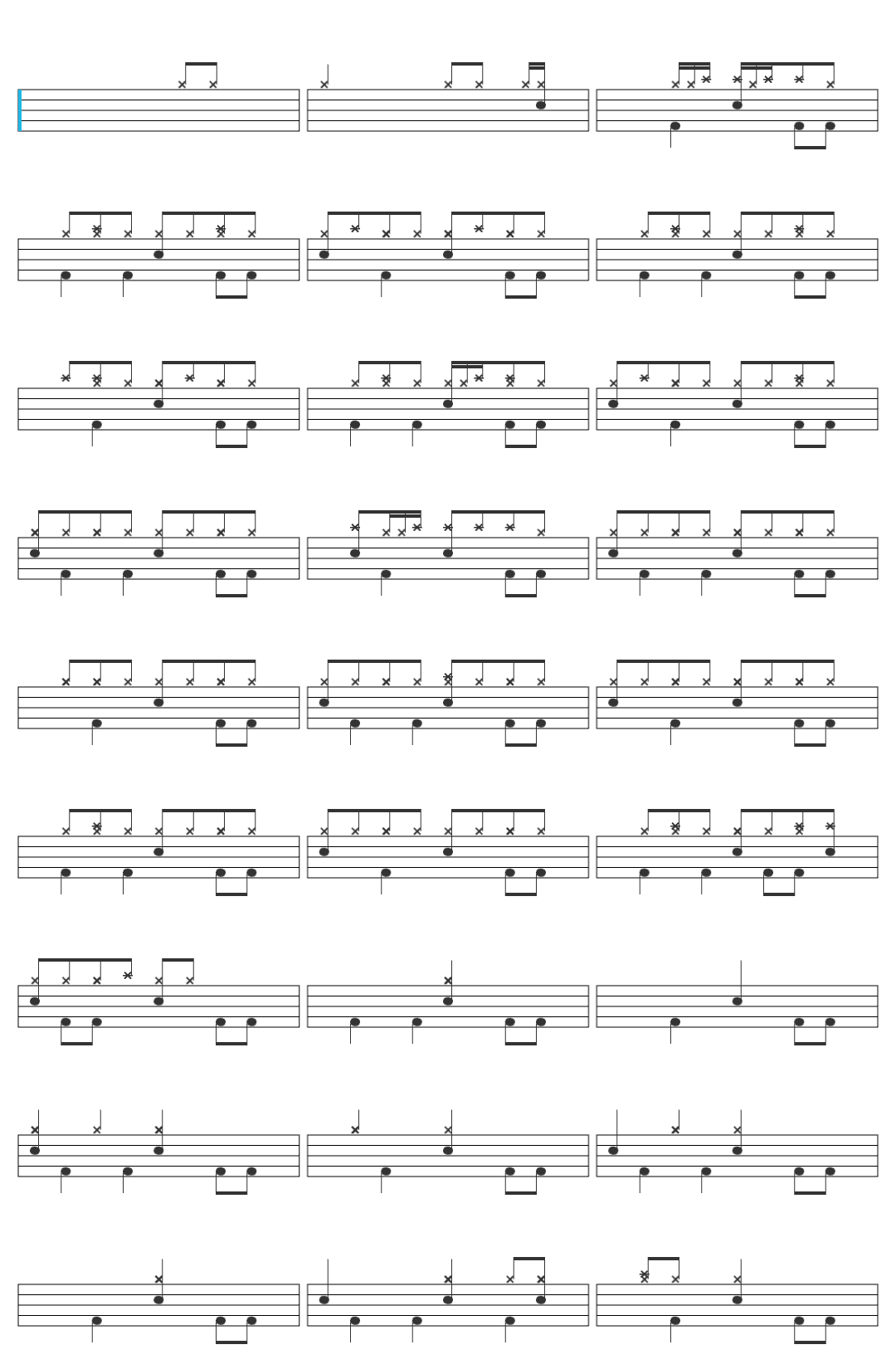 Hindia Cincin Lyric drum sheet