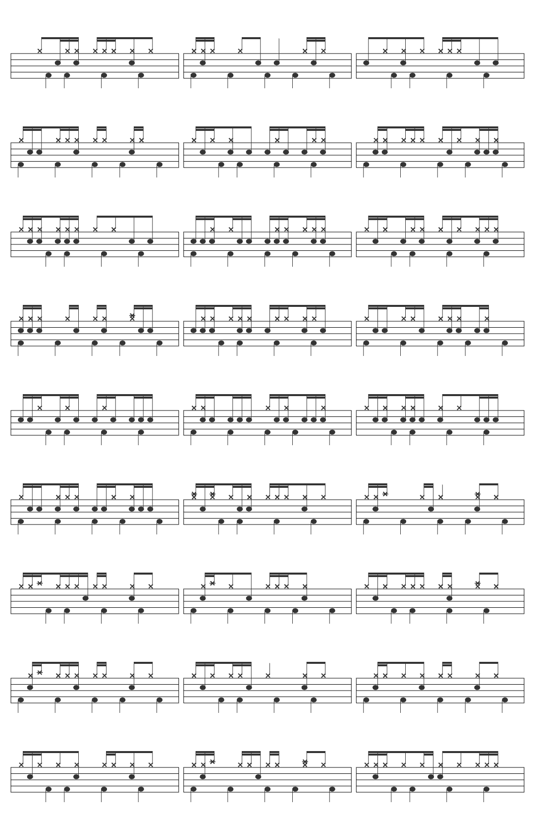 Sunburn FORSAKEN -- 1x1x1x1 Milestone Terror Radius Themes drum sheet