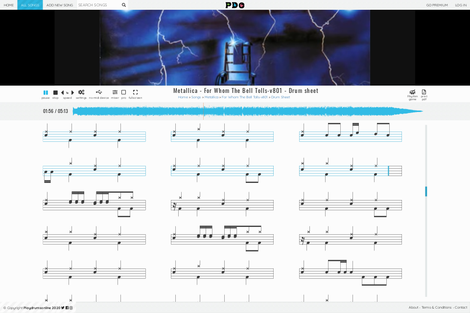 Metallica - For Whom The Bell Tolls-v801 | drum sheet music