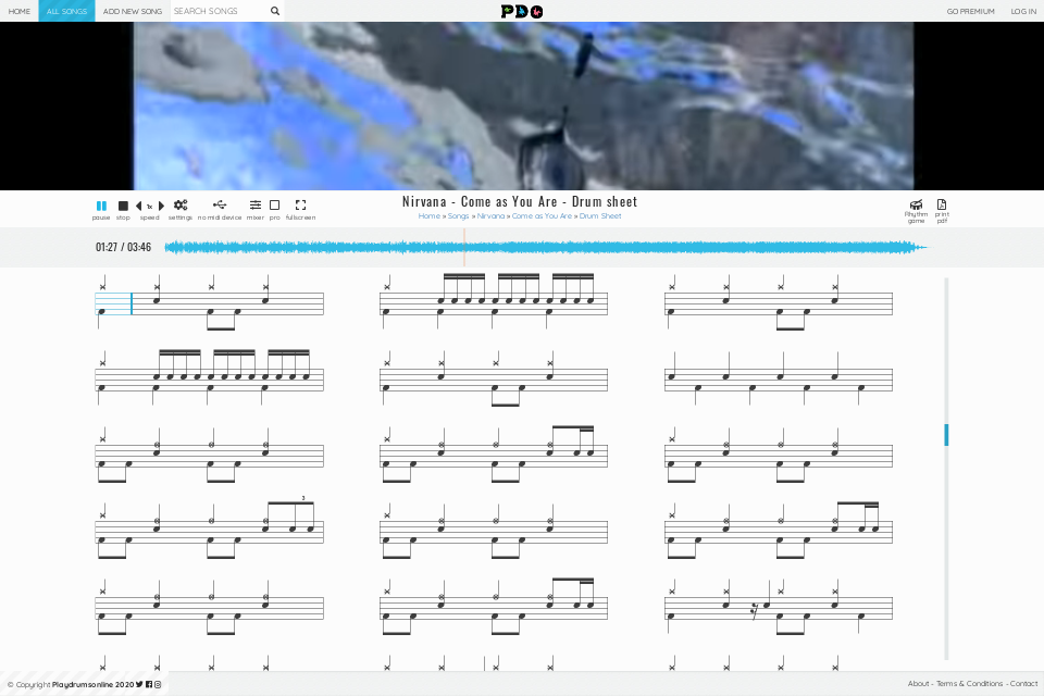 Nirvana - Come as You Are | drum sheet music