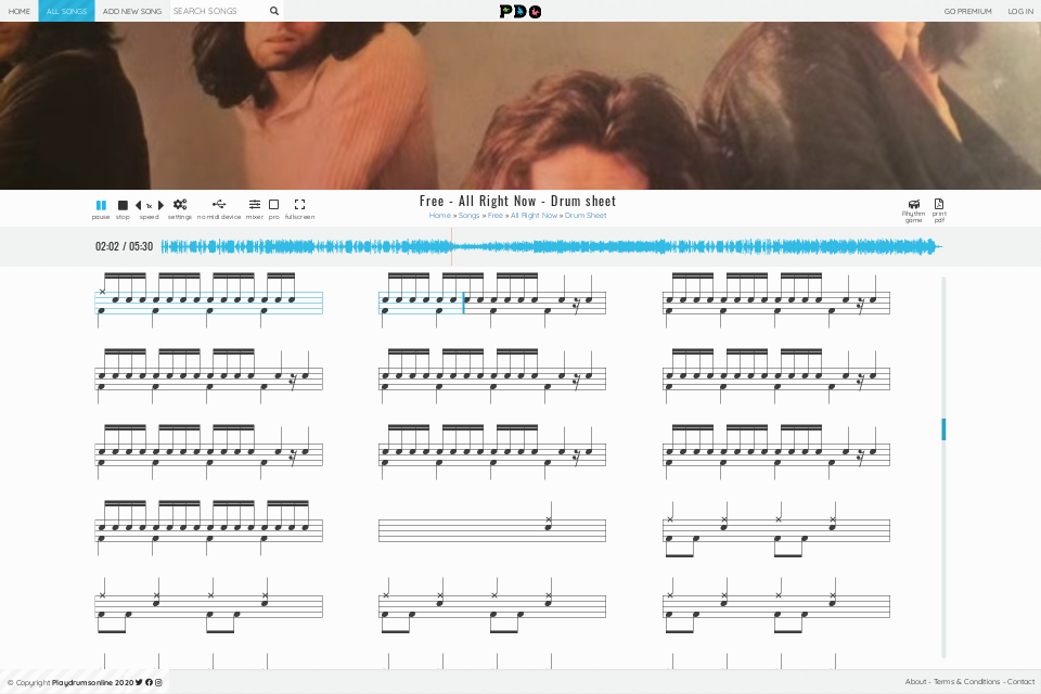 Free - All Right Now | drum sheet music