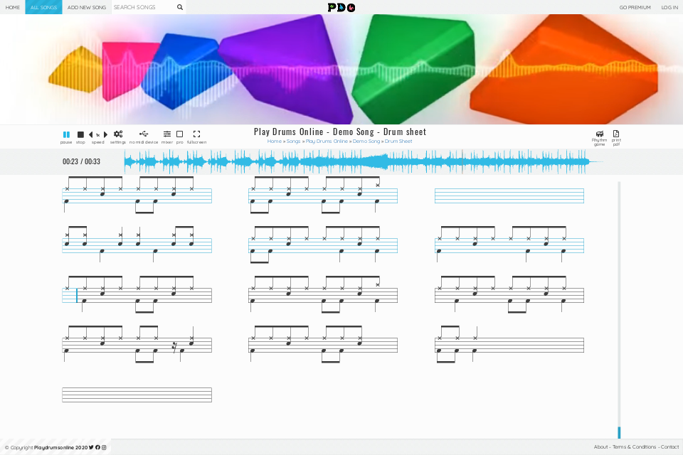 Play Drums Online - Demo Song | drum sheet music