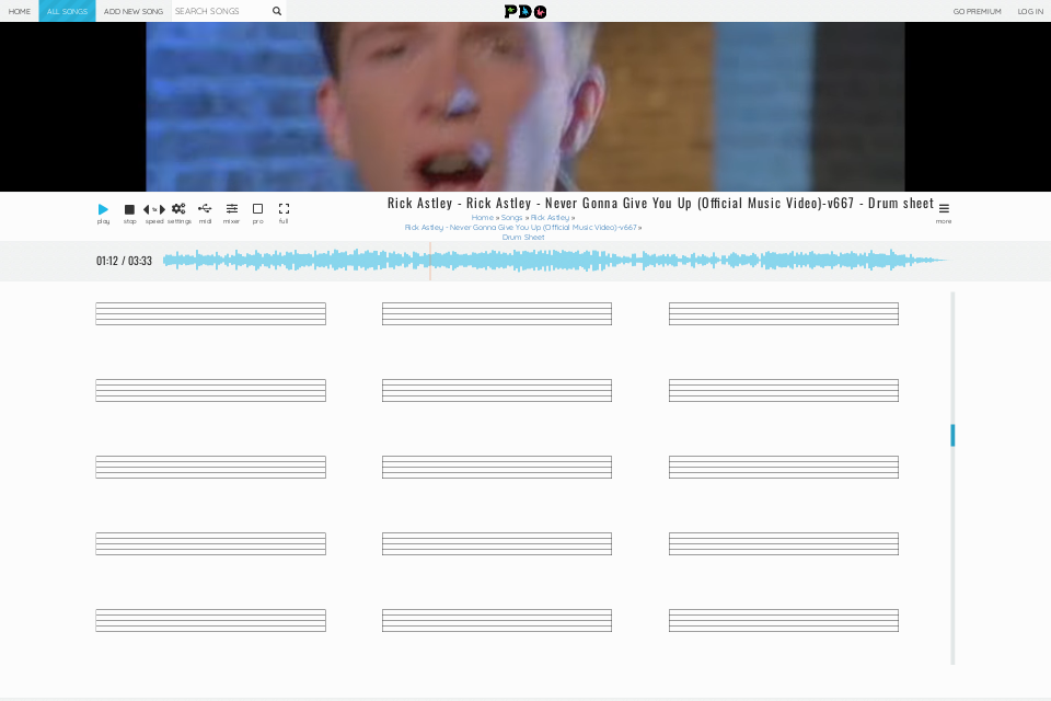 Rick Astley - Rick Astley - Never Gonna Give You Up (Official Music Video)-v667 | drum sheet music