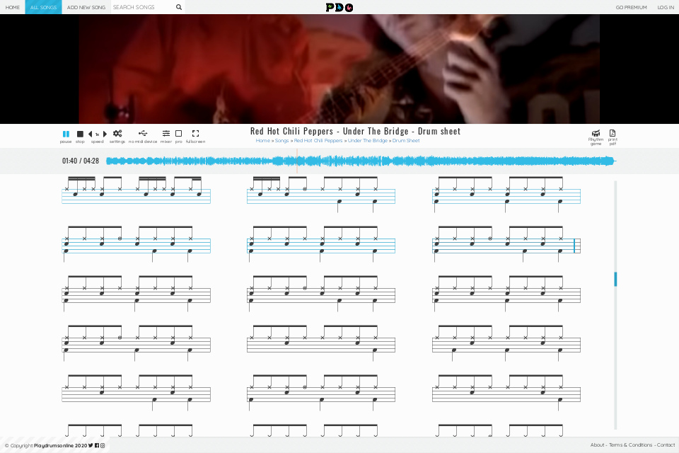 Red Hot Chili Peppers - Under The Bridge | drum sheet music
